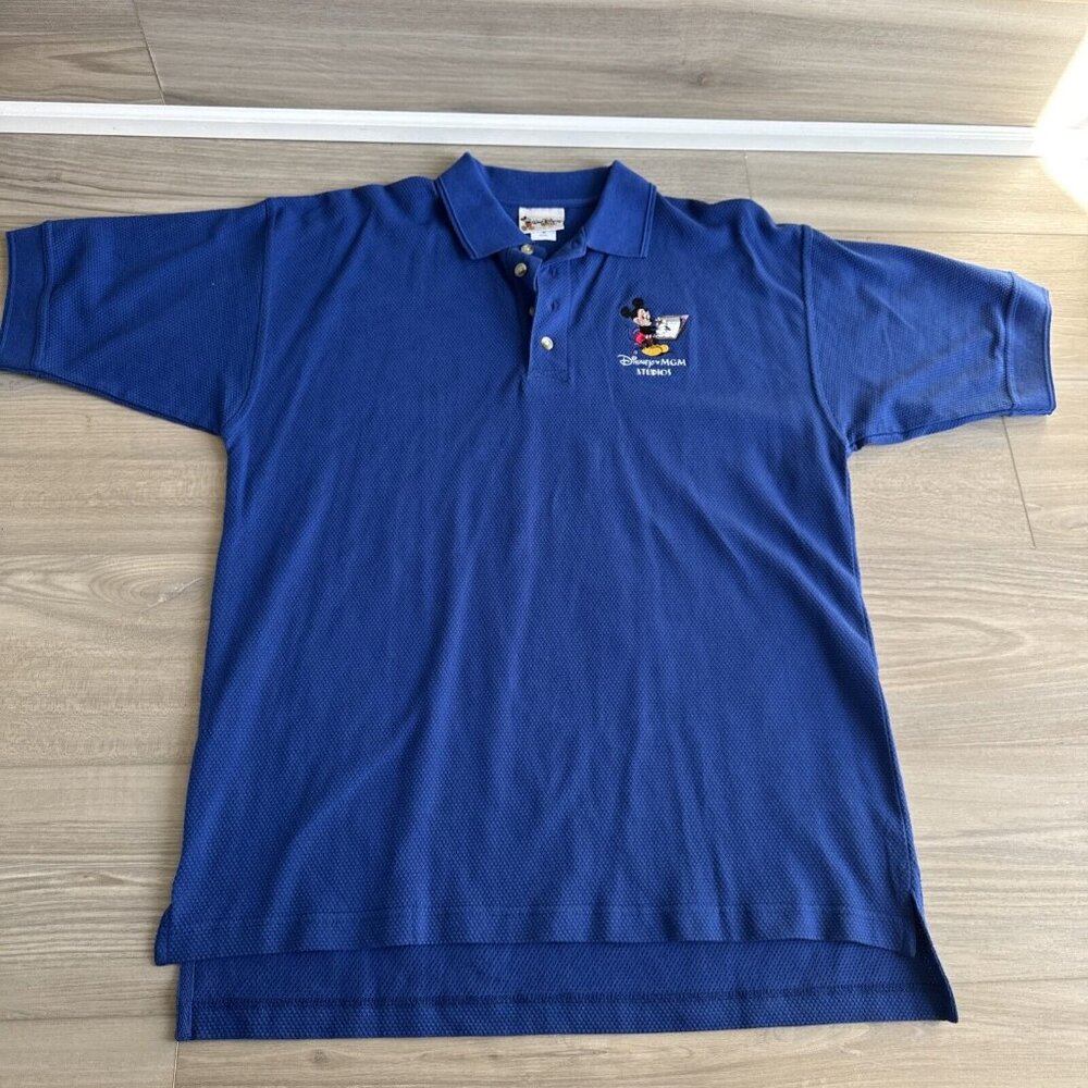 RARE Vintage 90s DISNEY MGM STUDIOS MICKEY MOUSE POLO SHIRT MENS Sz M Blue